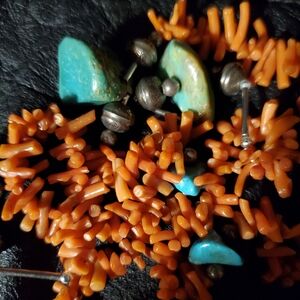 Native American Turquoise Coral  Necklace Bench Beads 32"